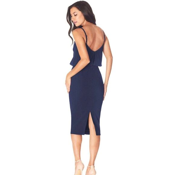 Dress The Population "Alondra Dress Midnight Blue" Midi Dress Size Medium NWT - Picture 4 of 13